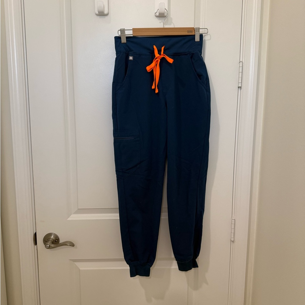 Figs Navy Scrub Joggers with Orange Drawstring